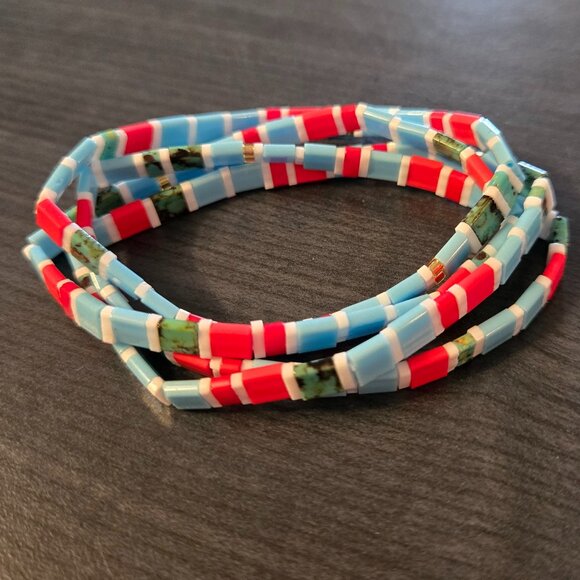 Colorful Beaded Chicklet Bracelet Tila beads / Bracelet perles de Tila élastique - Picture 4 of 5